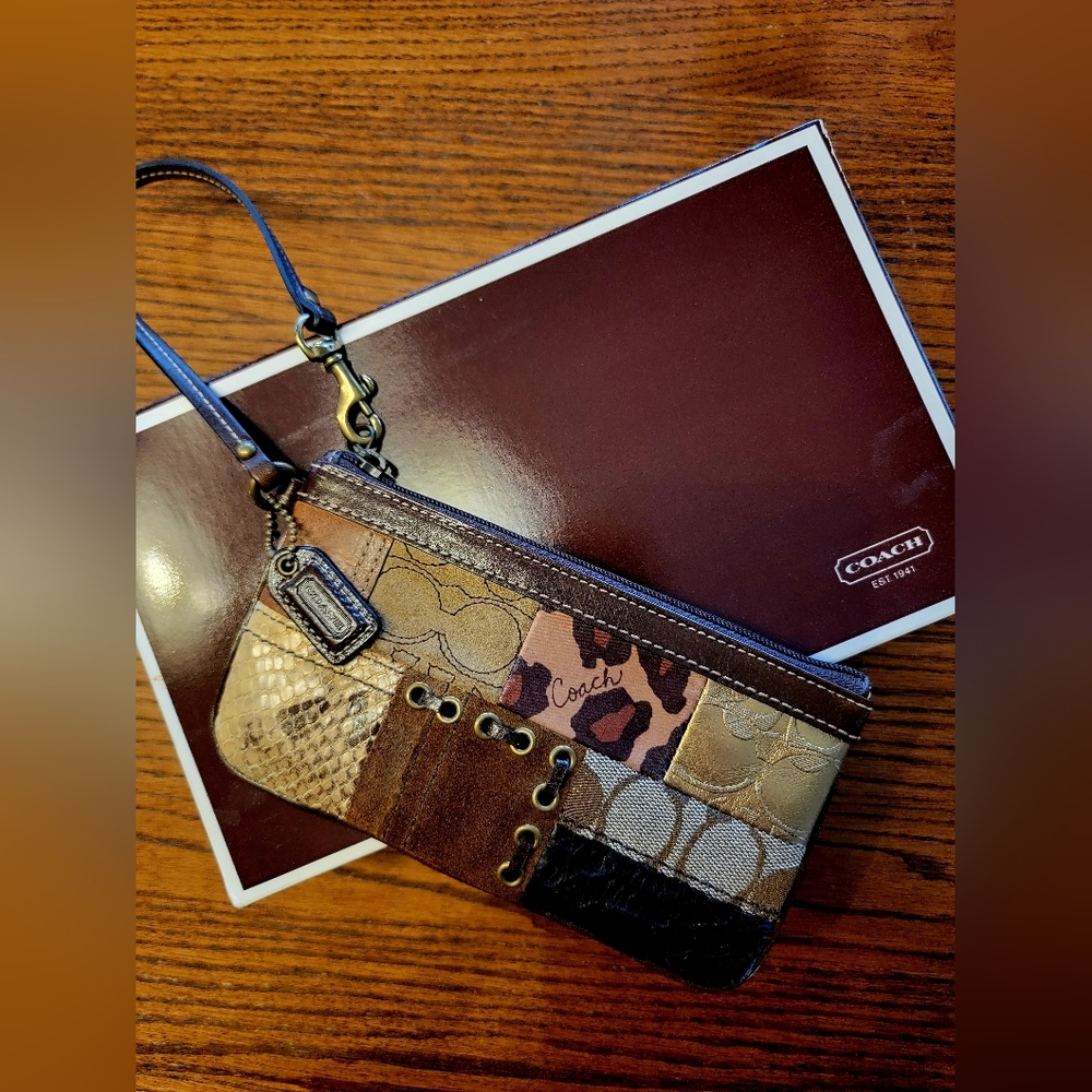 Coach Patchwork Multi Brown Wristlet